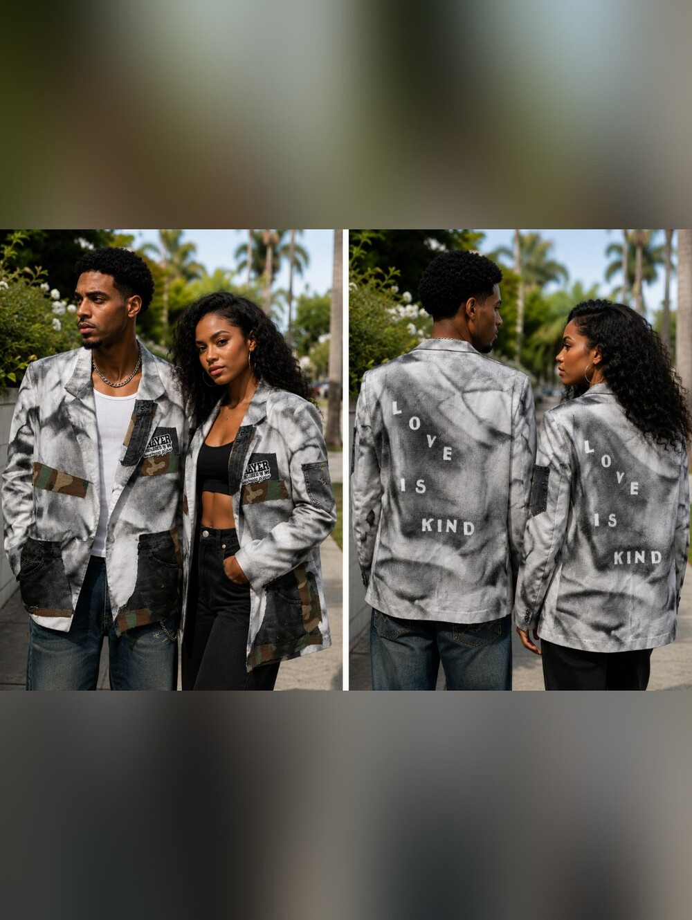 Upcycled Painted Black & White Statement Blazer with 'Love Is Kind' Back